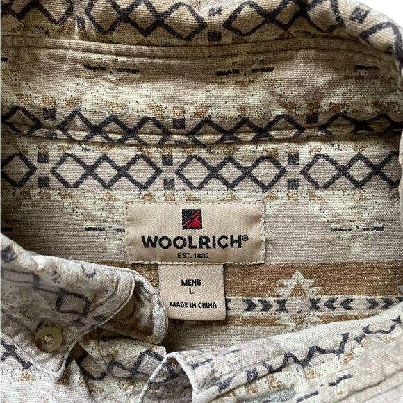 WOOLRICH Shale Aztec Stripe Button Down Shirt Tan Brown Size Large Men's - Picture 6 of 6